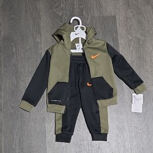 Nike Olive and Black Kids' Tracksuit with Orange Accents